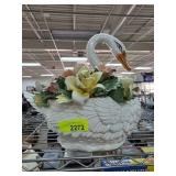 Porcelain Swan Planter with Floral Details