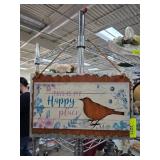 Hanging Metal Sign With Bird and Floral Design