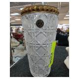 Italian Crystal Vase with Gilded Metal Rim