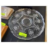 Etched Glass Serving Plate With Floral Design