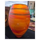 Hand-Painted Orange Glass Vase