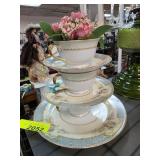 Bone China Tiered Server with Floral Pattern