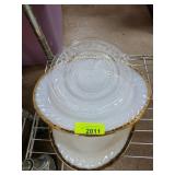 Milk Glass Plates with Gold Rim and Clear Plate