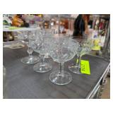 Six Etched Glass Stemware Goblets
