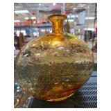 Amber Toned Glass Bubble Vase with Flattened Round