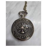 Firefighter-Themed Pocket Watch With Chain