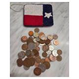 Beaded Texas-Themed Coin Purse and Mixed Coins