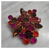 Gold-Tone Brooch with Multicolored Glass Stones