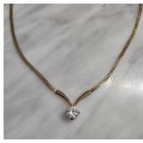 Gold-Tone Necklace with Clear Stone Pendant
