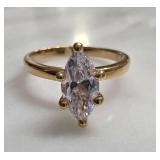 Gold-Tone Ring with Marquise-Cut Stone, Marked NV