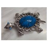 Silver-Tone Turtle Brooch With Faux Turquoise