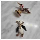 Two Enamel Bird Brooches