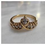 Gold-Toned Ring with Clear Stones