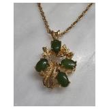 Gold-Tone Necklace with Green Stone Pendant