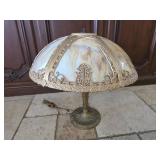 Edward Miller & Co Lamp Base With Slag Glass Shade
