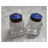 Crystal Salt Pepper Shakers w Sterling Enameled Li