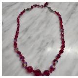 Faceted Red Beaded Necklace with Aurora Borealis F