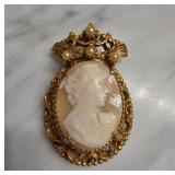 Florenza Cameo Pin with Ornate Gold-Tone Frame