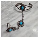 Sterling Silver Navajo Hand Chain with Turquoise