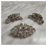 Rhinestone Brooch and Clip-On Earrings Set