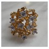 Gold-Plated Ring with Clear Gem Accents