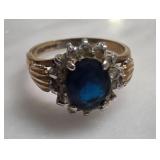 18k GERSC Gold Ring with Blue and Clear Stones