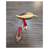 Leaf Brooch with Hanging Shoe Charms