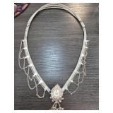 Sterling Silver Necklace W Ornate Pendant 87.6g