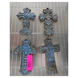 Four Blue Ceramic Wall Crosses