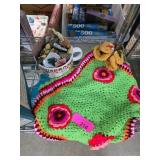 Crocheted Decorative Green Hat with Floral Accents