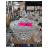 Lidded Clear Cut Glass Compote Dish