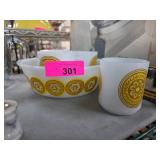 White Glassware with Yellow Floral Pattern