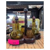 Mid-Century Amber Glass Condiment Set