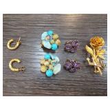 Earrings and Rose Brooch