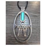 Oval Pendant with Turquoise Inlay and Dangling Acc