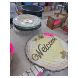 Decorative Wooden Plaque and Assorted Plates