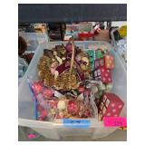 Holiday Decorations in Plastic Bin
