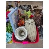 Home Decor Items in Red Bin