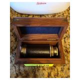 Brass Telescope with Leather Grip in Wood Box