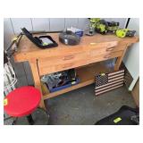 Wooden Table With Drawers and Integrated Vice