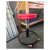 Adjustable Rolling Shop Stool with Red Cushion