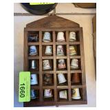 Wooden Display Case with Assorted Thimbles