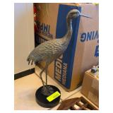 Bronze-Look Crane Sculpture on Round Base