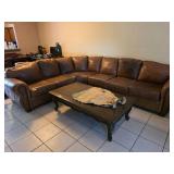 Brown Leather Sectional Sofa with Nailhead Trim