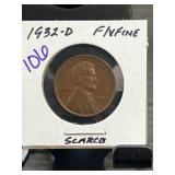 1932-D Lincoln Wheat Penny in Fine Condition