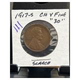 1917-S Lincoln Wheat Cent in Choice VF Condition