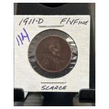 1911-D Lincoln Wheat Cent, Fine/Very Fine