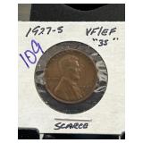1927-S Lincoln Wheat Cent in VF/EF Condition