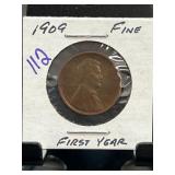 1909 Lincoln Wheat Penny, Fine Condition