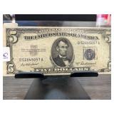 1953A US $5 Silver Certificate Banknote
